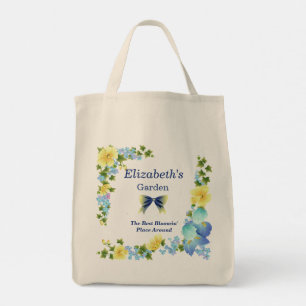 Boutons jaunes et Sac fourre-tout bleu Iris