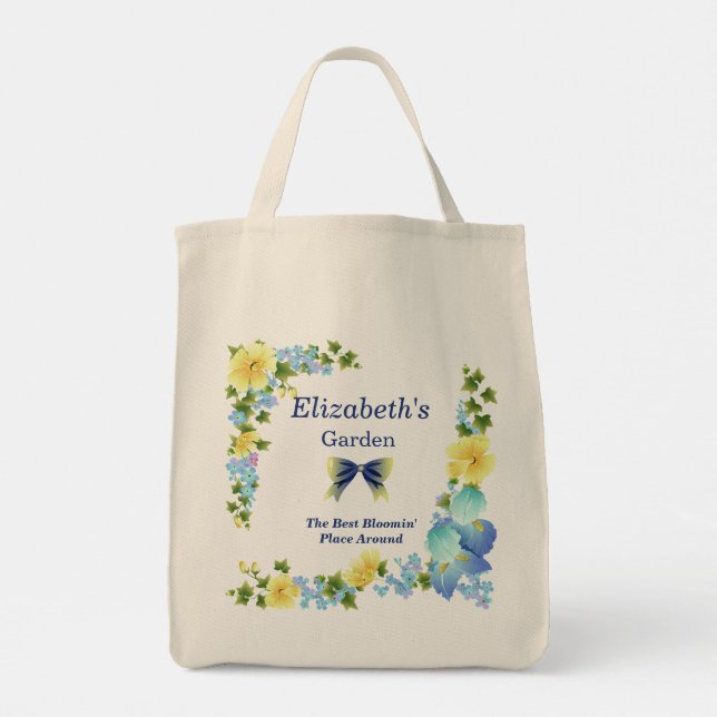 Boutons jaunes et Sac fourre-tout bleu Iris (Dos)