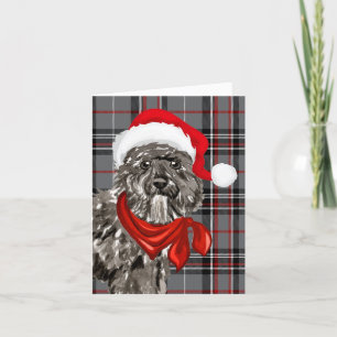 Bouvier Christmas Dog and Grey Red Plaid Christmas Holiday Card