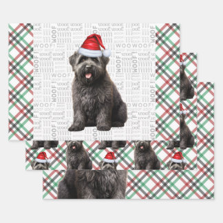 Bouvier Christmas Dog Red and Green Plaid Wrapping Paper Sheet