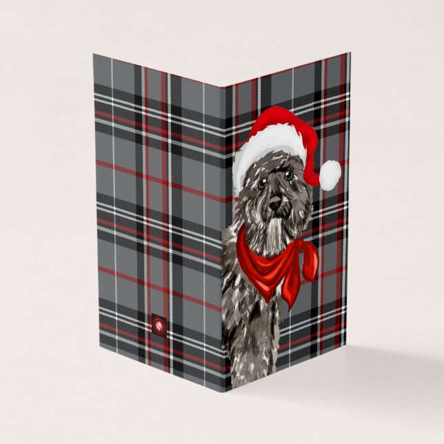 Bouvier Christmas Dog with Holiday Plaid (Outside)