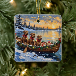 Bouvier des Flandres Christmas Boat Holiday Ceramic Ornament