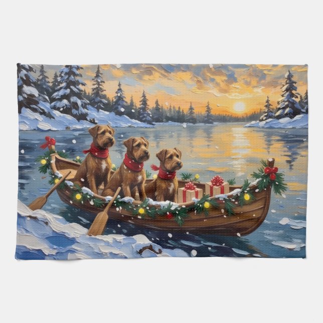 Bouvier des Flandres Christmas Boat Holiday Kitchen Towel (Horizontal)