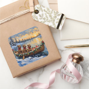 Bouvier des Flandres Christmas Boat Holiday Square Sticker