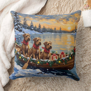 Bouvier des Flandres Christmas Boat Holiday Throw Pillow