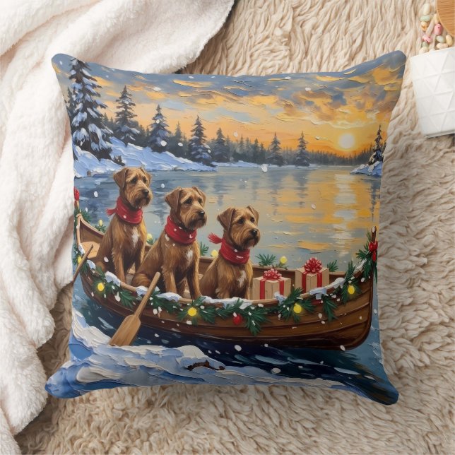 Bouvier des Flandres Christmas Boat Holiday Throw Pillow (Blanket)