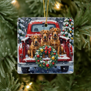 Bouvier des Flandres Christmas Red Truck Holiday Ceramic Ornament