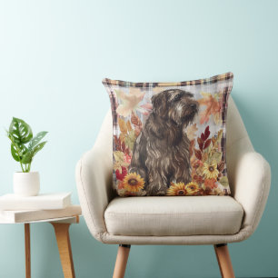 Bouvier des Flandres Dog Fall Watercolor Flowers Throw Pillow