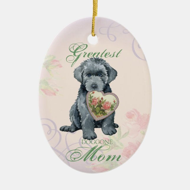 Bouvier des Flandres Heart Mom Ceramic Ornament (Front)