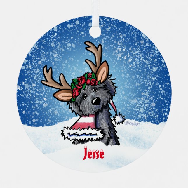 Bouvier des Flandres Reindeer Metal Ornament (Front)