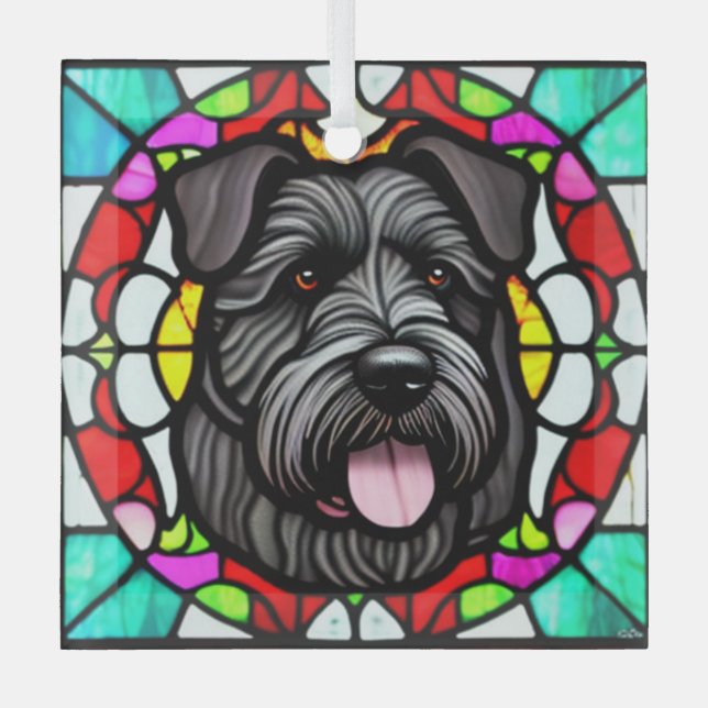 Bouvier des Flandres "Stained Glass" Glass Ornament (Front)