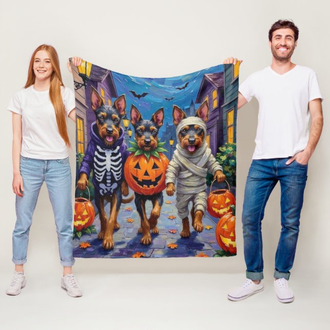Bouvier des Flandres Trick-or-Treating Halloween Fleece Blanket (In Situ)