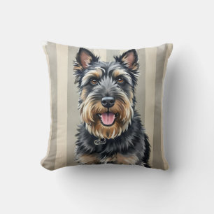 Bouvier des Flandres Watercolor Linen Texture Art Throw Pillow