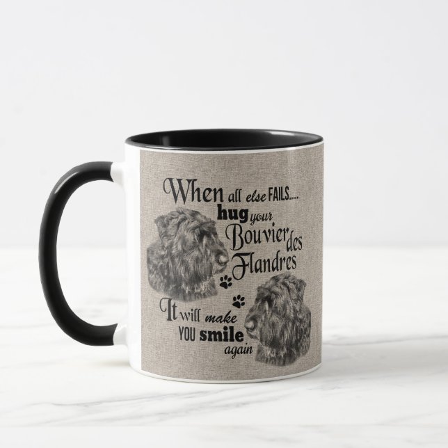 Bouvier dog art when everything fails quote mug (Left)