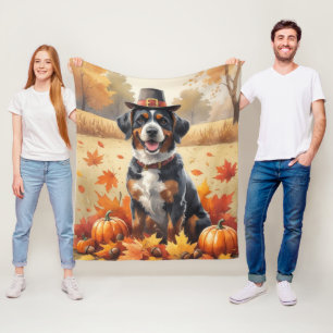 Bouviers des Flandres Autumn Leaves Thanksgiving Fleece Blanket