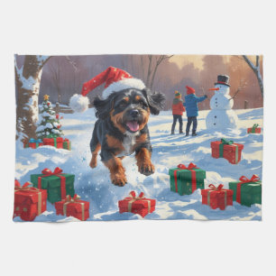 Bouviers des Flandres Christmas Festive Snow Scene Kitchen Towel