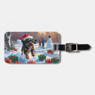 Bouviers des Flandres Christmas Festive Snow Scene Luggage Tag