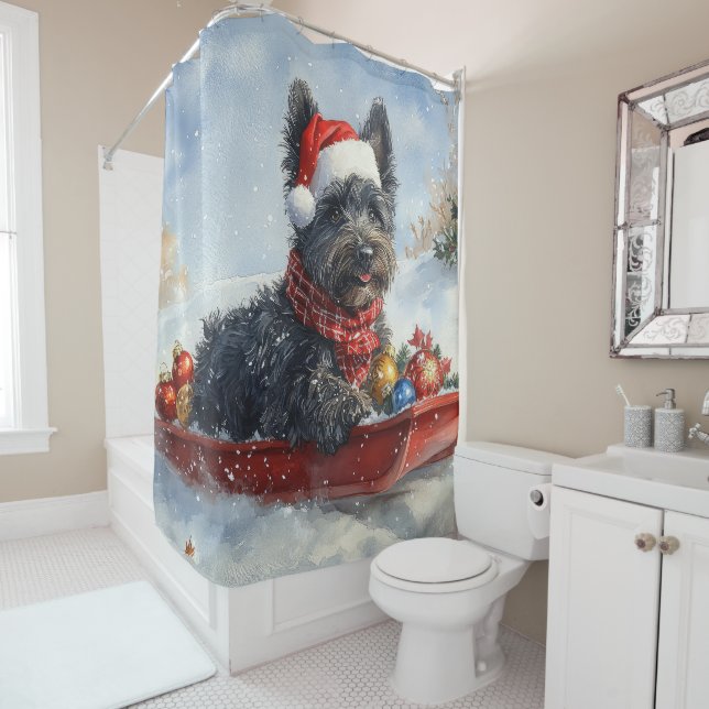 Bouviers Des Flandres Dog in Sledge Christmas (In Situ)