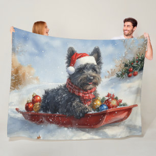 Bouviers Des Flandres Dog in Sledge Christmas Fleece Blanket