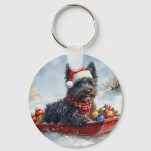 Bouviers Des Flandres Dog in Sledge Christmas Keychain
