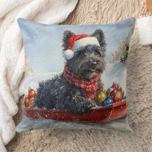 Bouviers Des Flandres Dog in Sledge Christmas Throw Pillow