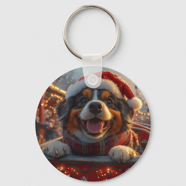 Bouviers des Flandres Dog Roller Coaster Christmas Keychain (Front)