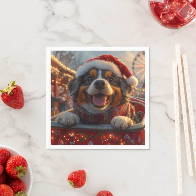 Bouviers des Flandres Dog Roller Coaster Christmas Napkin (Insitu)