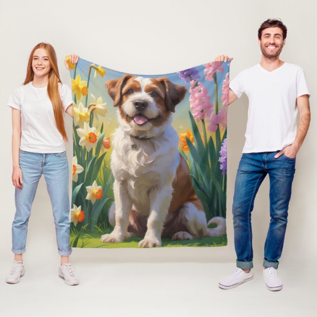 Bouviers Des Flandres Dog Spring Flowers Painting  Fleece Blanket (In Situ)