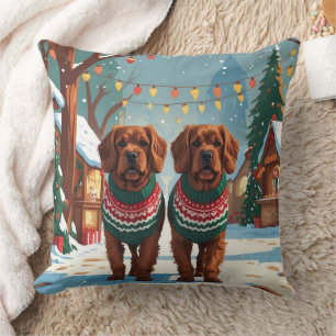 Bouviers des Flandres Dogs Christmas Snow Holiday Throw Pillow