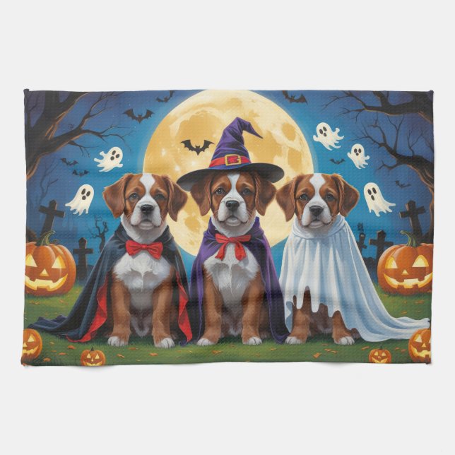 Bouviers Des Flandres Dogs Pumpkin Halloween Funny Kitchen Towel (Horizontal)