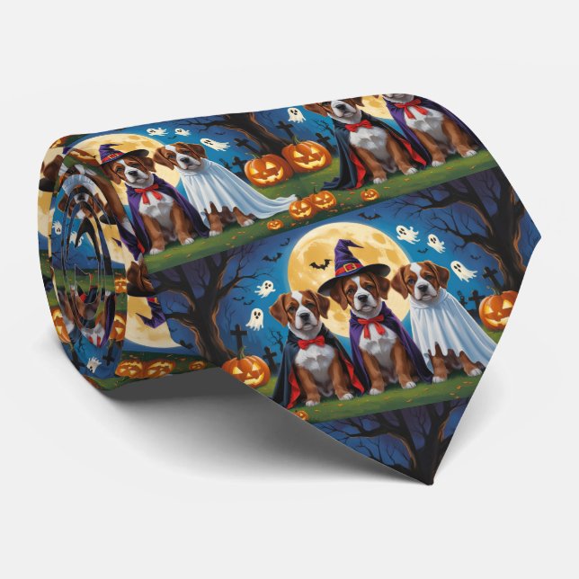 Bouviers Des Flandres Dogs Pumpkin Halloween Funny Tie (Rolled)