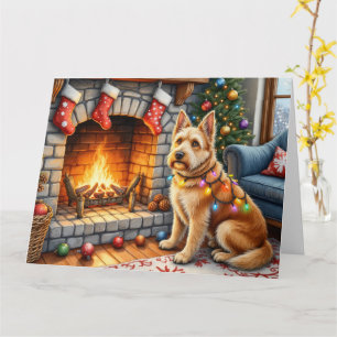 Bouviers des Flandres Fireplace Christmas Lights Card