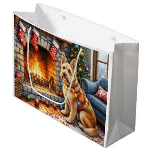 Bouviers des Flandres Fireplace Christmas Lights Large Gift Bag