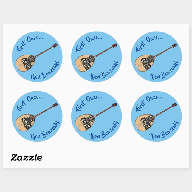 Bouzouki Ouzo Classic Round Sticker (Sheet)