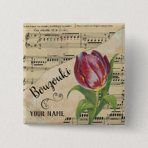 Bouzouki Tulip Vintage Sheet Music Customized 2 Inch Square Button