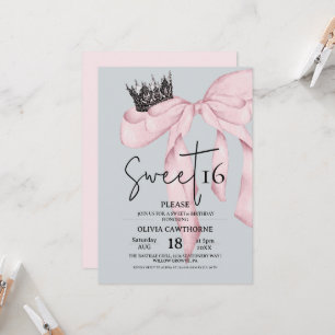 Bow 16th Birthday ⎮Modern Pink Sweet 16 Invitation