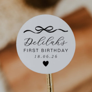 Bow 1st Birthday Classic Round Sticker