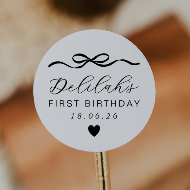 Bow 1st Birthday Classic Round Sticker (Creator Uploaded)
