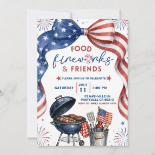 Bow 4th of july fireworks BBQ Invitation