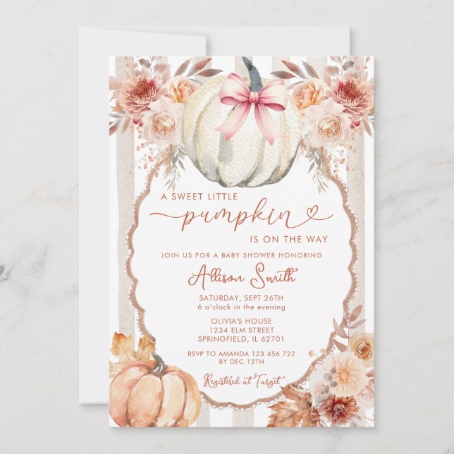 Bow A Little Pumpkin Boho Baby Shower Invitation (Front)