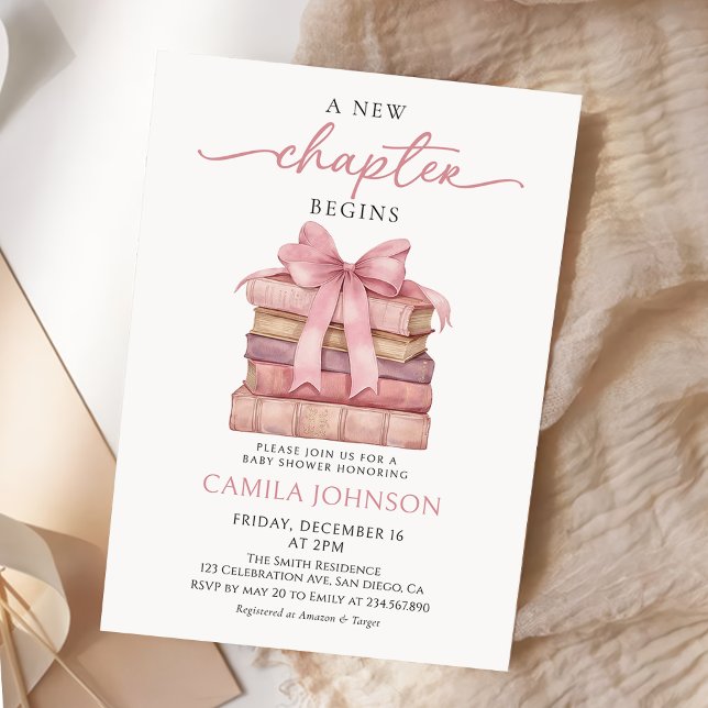 Bow A New Chapter Books Baby Shower Invitation (Creator Uploaded)
