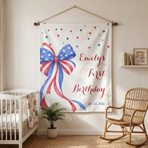 Bow American 4th Of July Birthday Stripes Tapestry