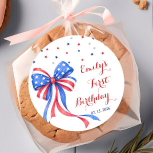 Bow American 4th Of July Theme Birthday Sticker