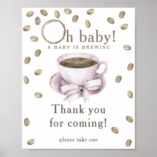 bow and coffee baby shower Thank you for coming Poster