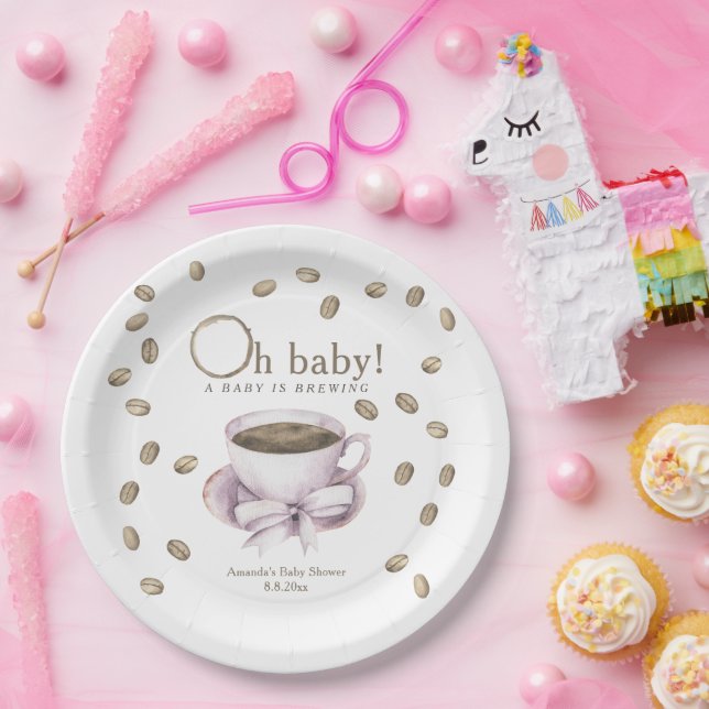 Bow and Coffee brewing Baby shower Paper Plate (Party)