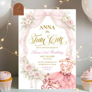 Bow and Pearl tutu cute birthday Invitation
