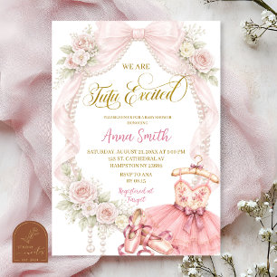Bow and Pearl tutu excited baby shower Invitation