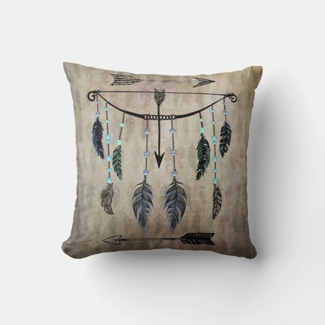Bow, Arrow, and Feathers Throw Pillow (Front)