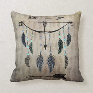 Bow, Arrow, and Feathers Throw Pillow