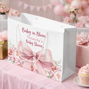 Bow Baby in Bloom pink florals Baby Shower Large Gift Bag